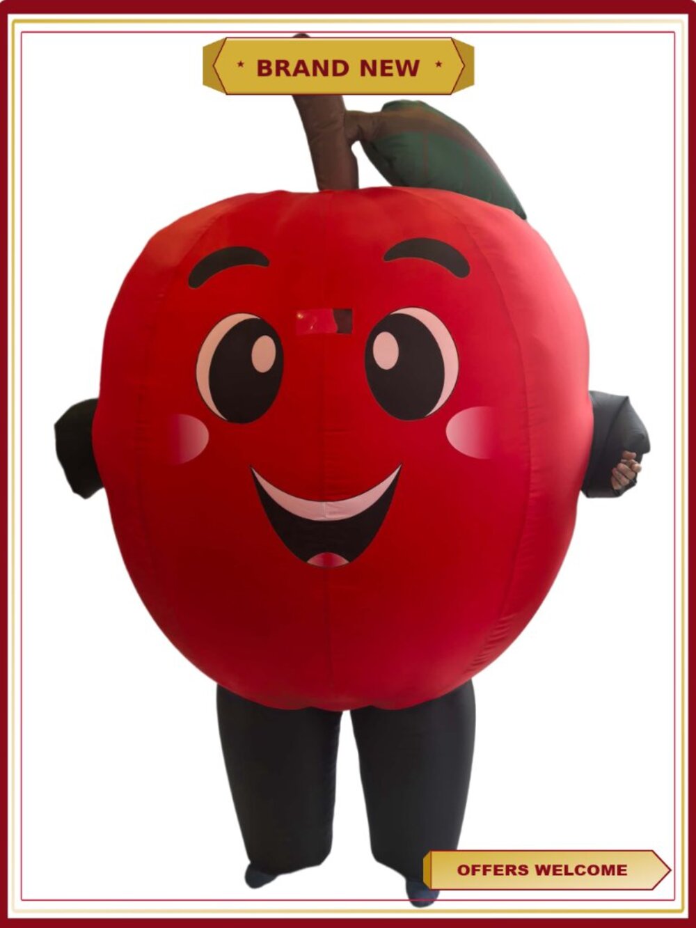 Inflatable Red Apple Costume Funny Fruit Halloween Blow Up Suit Adults